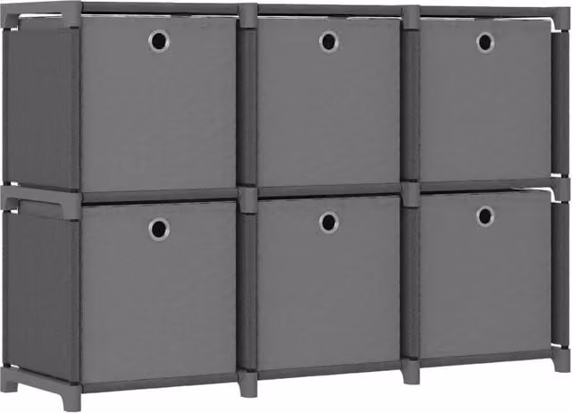Berkfield Home 6-Cube Display Shelf with Fabric Boxes in Grey, W/D/H: 103 x 30 x 72.5 cm