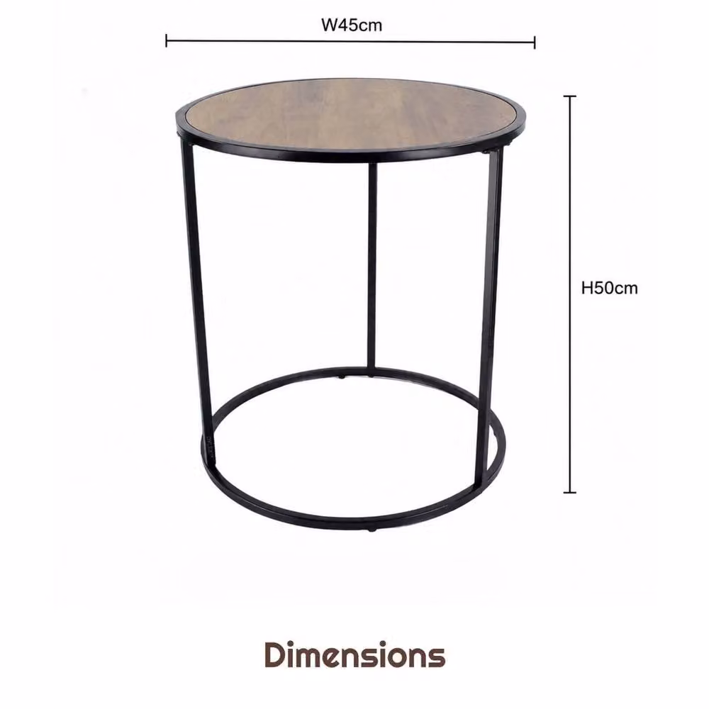 FORGEVIO Rustic Wild Oak Round Coffee Side Table, W/D/H: 45 x 45 x 50 cm – 2