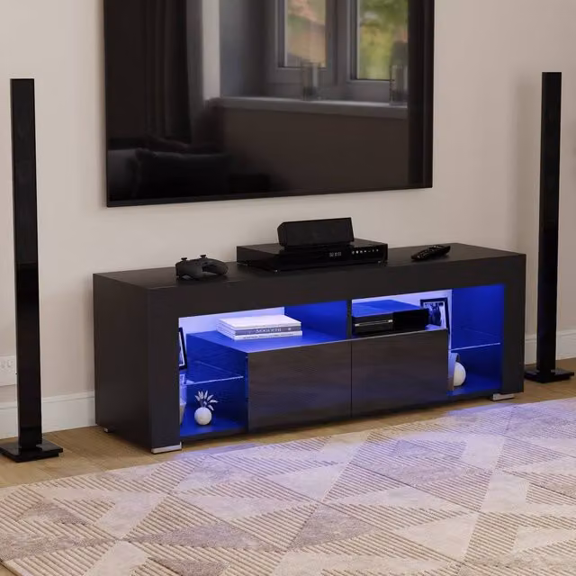 HD Designs Vida Designs Luna Modern Glossy Black 2 Drawer LED TV Unit with Glass Details – 1