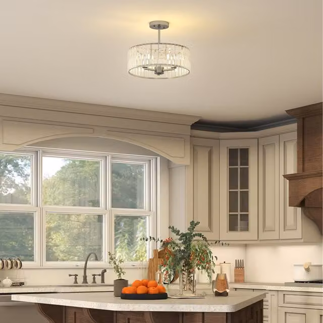HOMCOM Silver Tone Crystal Semi Flush Mount Ceiling Light Fixture