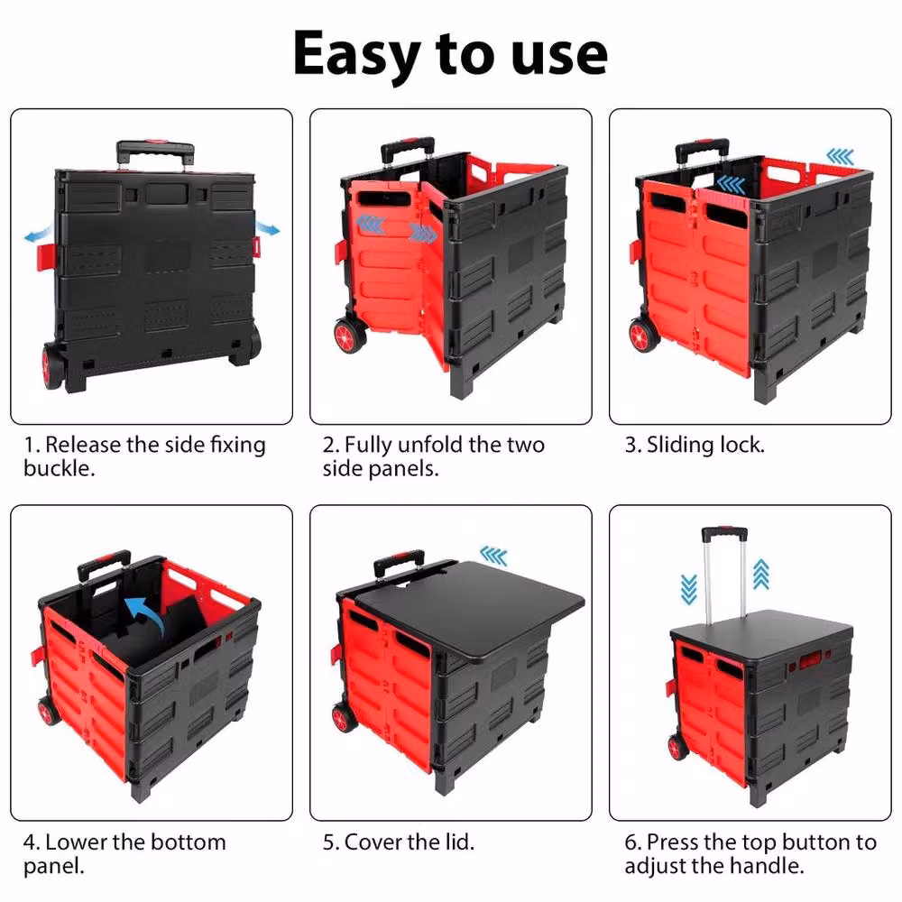 NESTLUNE Heavy Duty Folding Rolling Trolley Box Cart in Black, W: 100 cm, D: 15 cm, H: 15 cm – 5