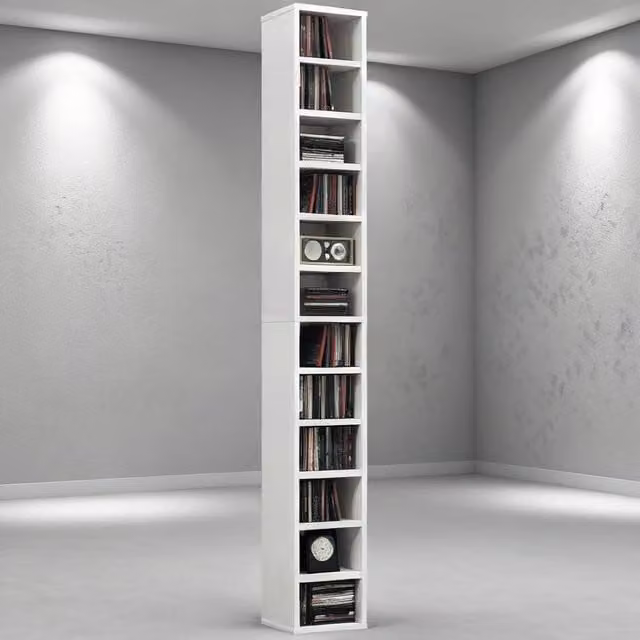 ERGOVEXA 204 CD Tall Narrow Corner Media Storage Tower in White