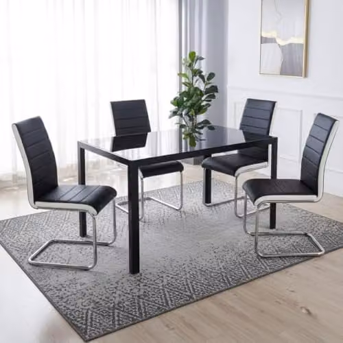 Kosy Koala Black Glass Rectangular Dining Table Set with 4 Faux Leather Chairs – 1