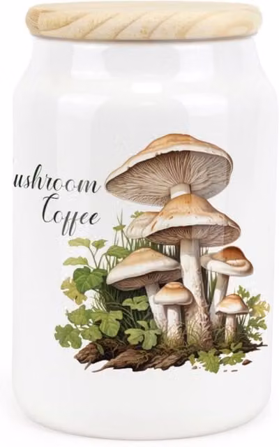 Purely Home Watercolour Mushrooms Ceramic Coffee Storage Canister, White