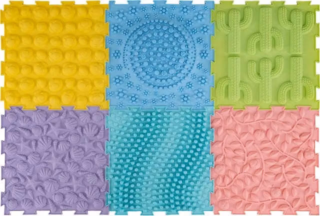 COSTWAY Interlocking Puzzle Floor Tiles in Multicolour and Pink Plastic with Sensory Texture