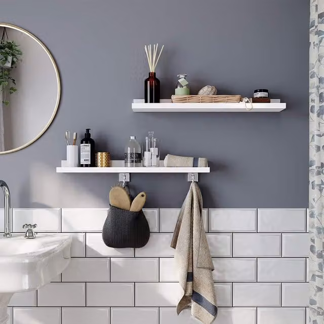 The Bazaarist Set of 2 Modern High Gloss Floating Wall Shelves in White