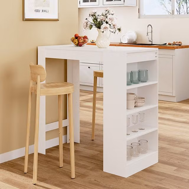 Komore Modern Rectangular Bar Table with Shelves in White