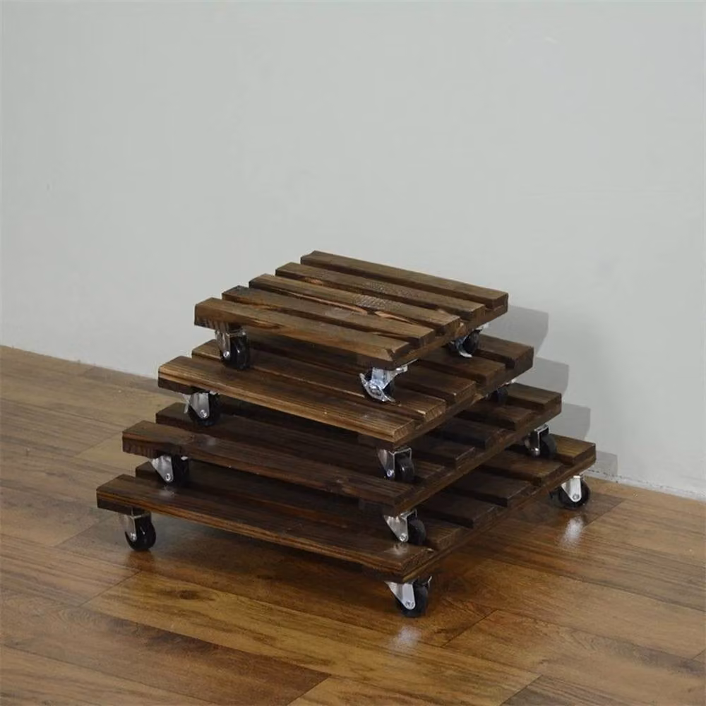 Kelvenix 2-Piece Wooden Plant Pot Holder Mover Trolley Stand in Brown, W: 100 cm x D: 52 cm – 3