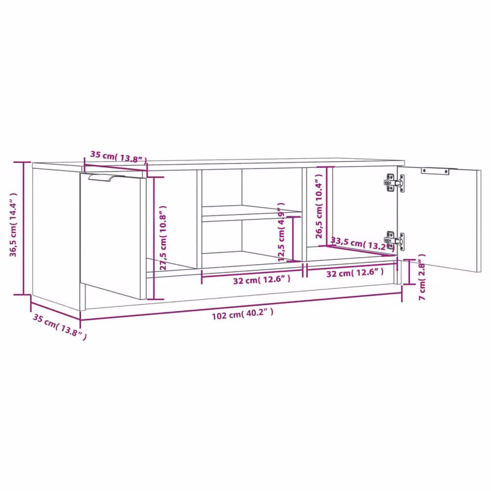 Berkfield Home Smoked Oak TV Cabinet in Brown, W/D/H: 102 x 35 x 36.5 cm – 4