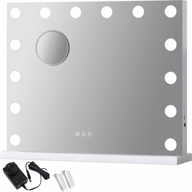 Emitto White LED Hollywood Tabletop Makeup Mirror with 14 Dimmable Bulbs