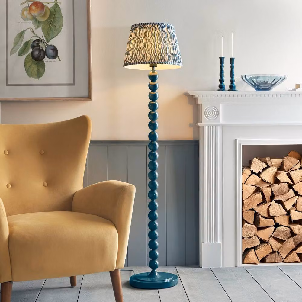 Netlighting Higgledy Gloss Blue Floor Lamp with Blue Fabric Ripple Shade and E27 Socket – 2