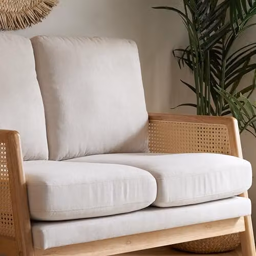 Birlea 2 Seater Rattan Sofa with White Fabric Upholstery – 3