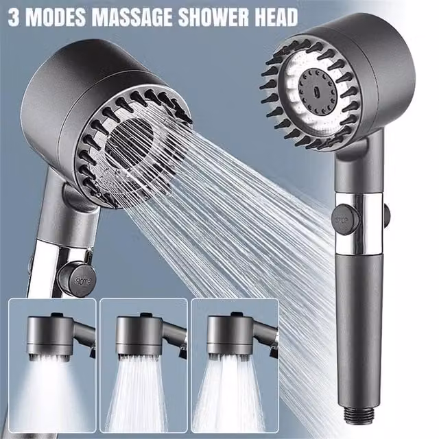 NESTLUNE 3 Modes High Pressure Water Saving Shower Head in Grey, W: 180 cm, H: 180 cm – 1