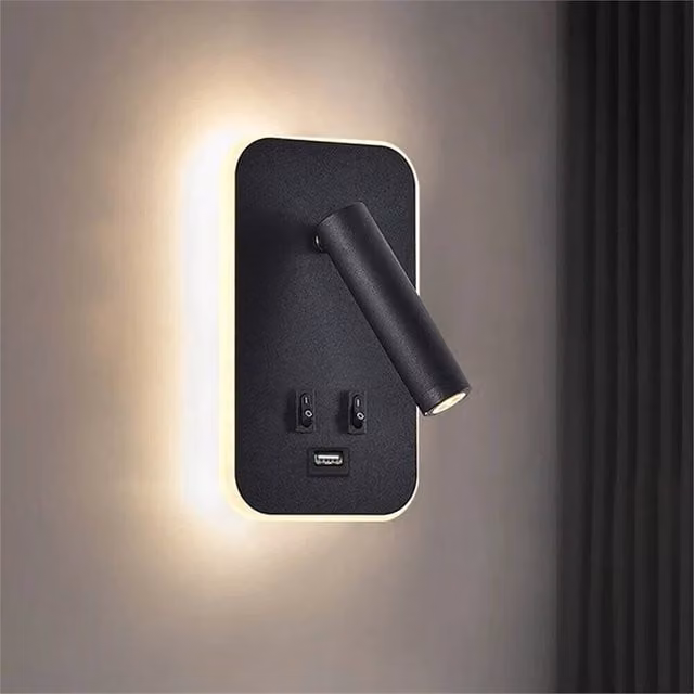 VOGREX Black LED Reading Lamp Wall Light for Bedroom and Bedside Sconce with Warm White Light