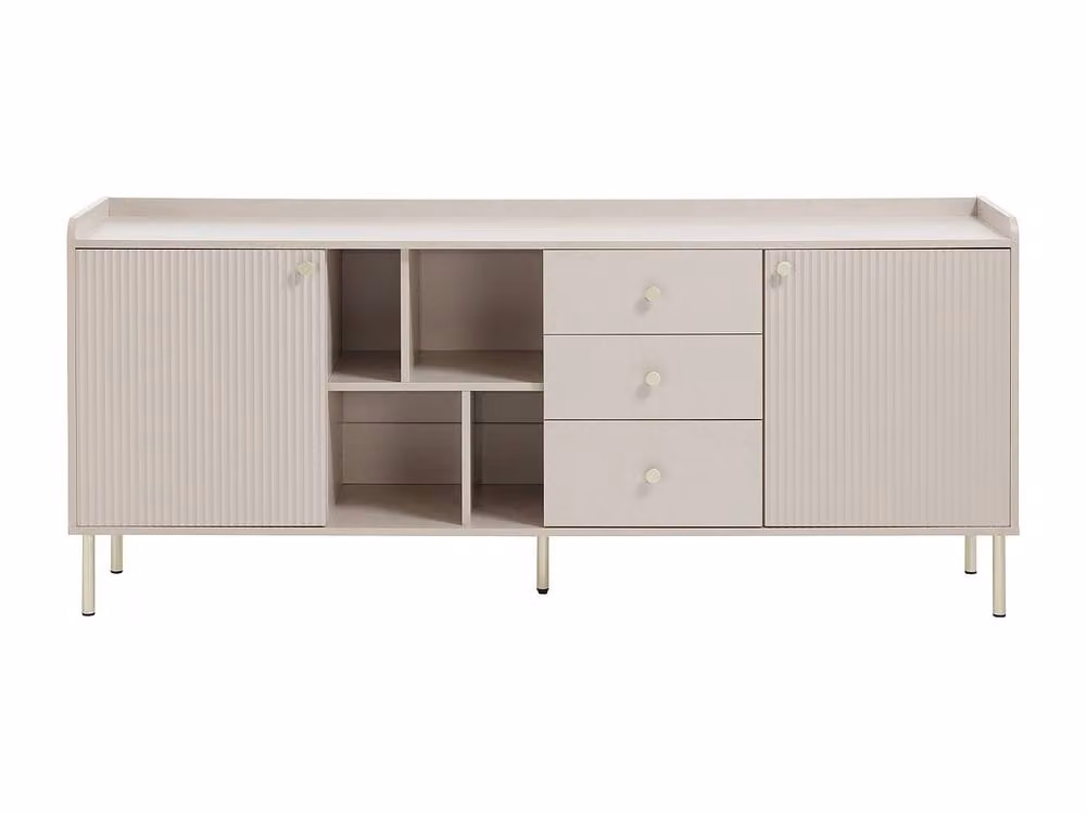 Vente-unique Modern Sideboard with 2 Doors, 3 Soft-Close Drawers and 4 Niches in Beige and Gold – 2
