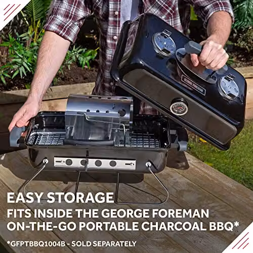 George Foreman Quick-Fire Compact Chimney BBQ Starter, Silver Stainless Steel Charcoal Burner, Diameter: 14.5 cm – 6