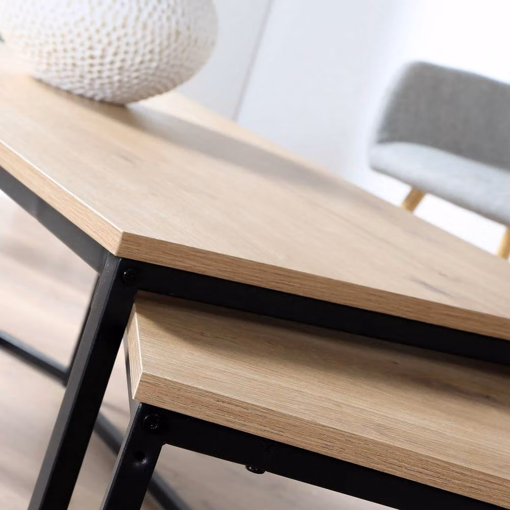 CALICOSY Lenny Set of 3 Nesting Coffee Tables in Light Oak – 3