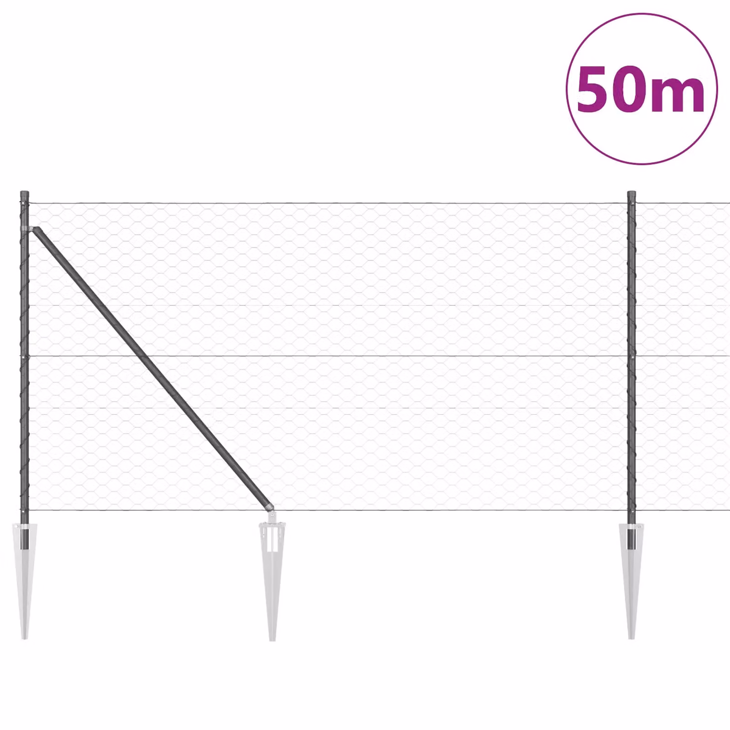 Berkfield Home Grey Powder-Coated Steel Hexagon In-Ground Fence, 1 x 50 m – 3