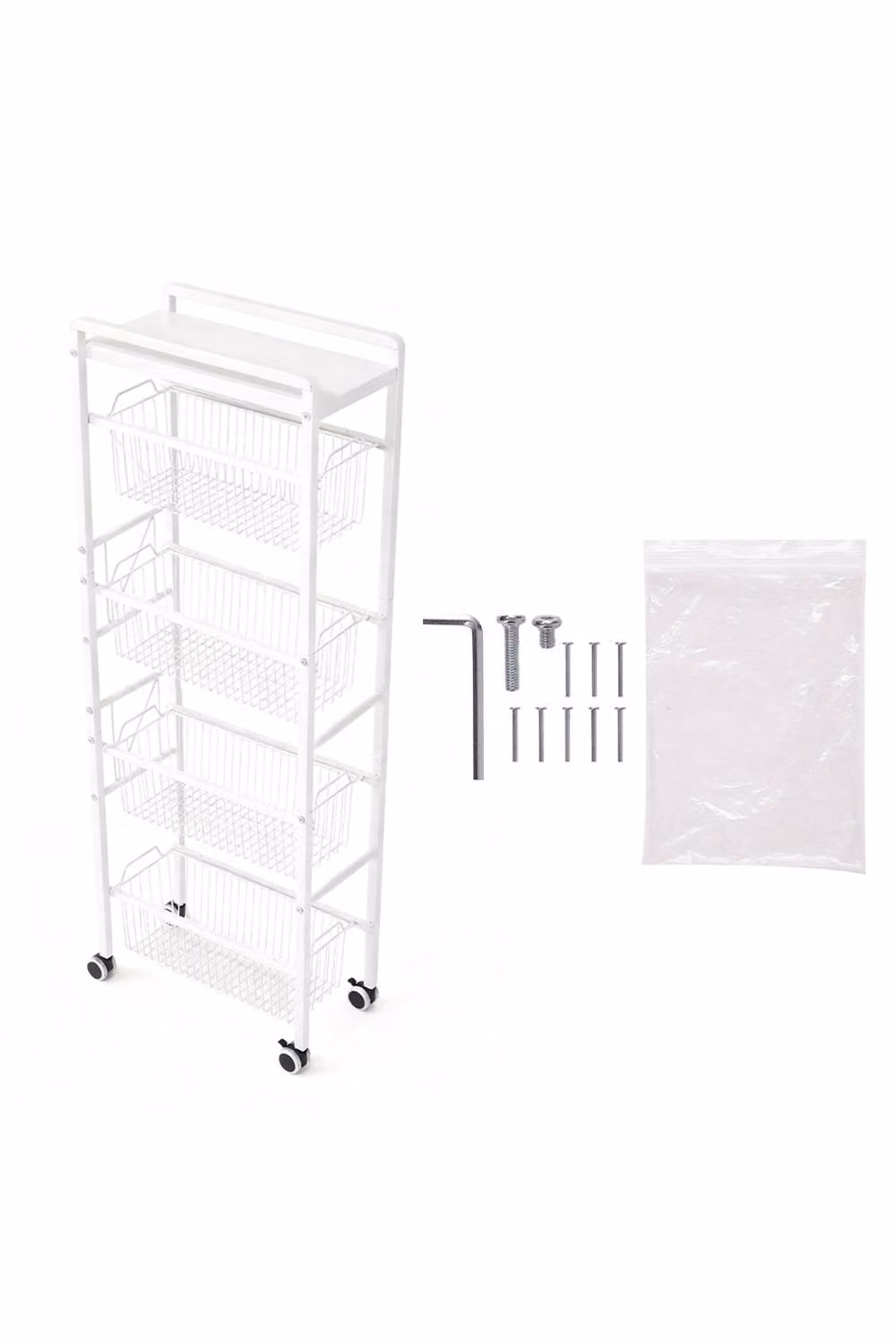 Living and Home 5-Tier Minimalist Metal Storage Trolley with Pull-Out Baskets in Matt White – 3