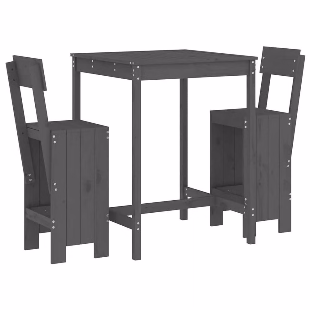 Berkfield Home Beautiful 3 Piece Grey Solid Wood Pine Garden Bar Set – 2