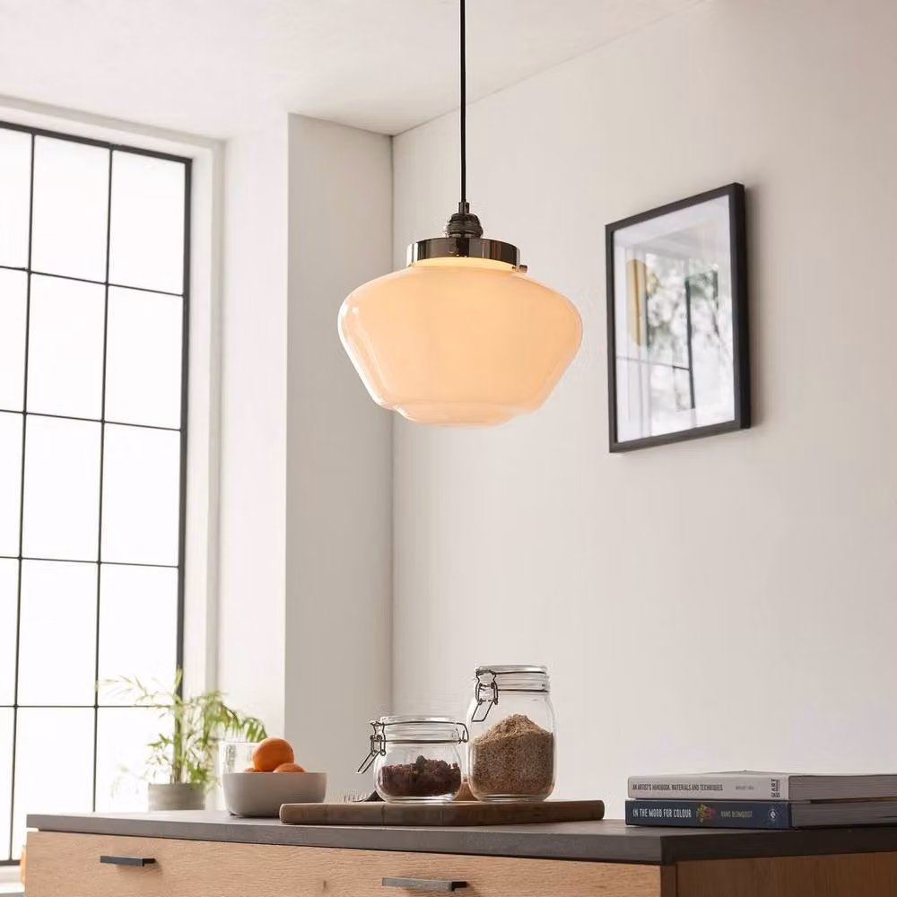 Netlighting Camberley Dome Pendant Light with White Opal Glass and Silver Metal Finish, E27 – 2