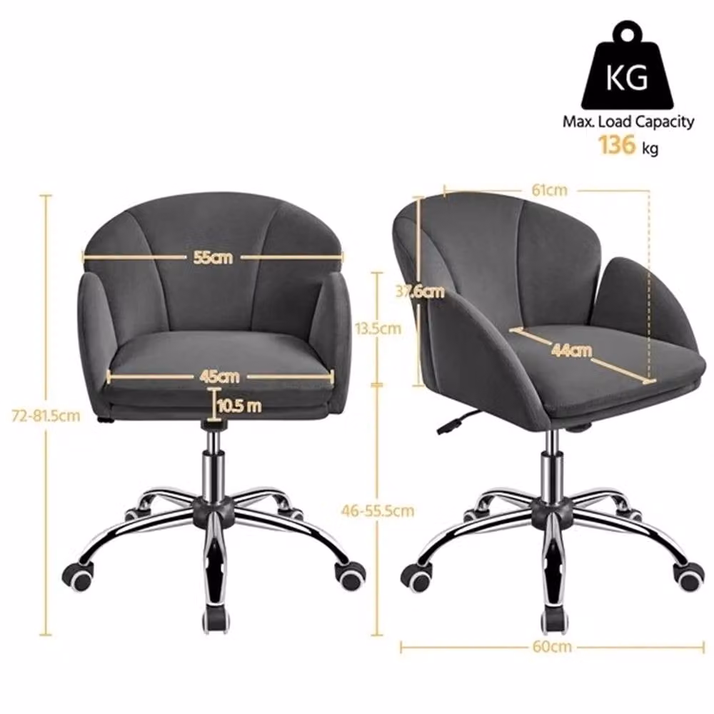 Havendro Modern Velvet Swivel Task Chair in Grey for Home Office or Bedroom, H 81.5 x W 44.0 x D 61.0 cm – 2