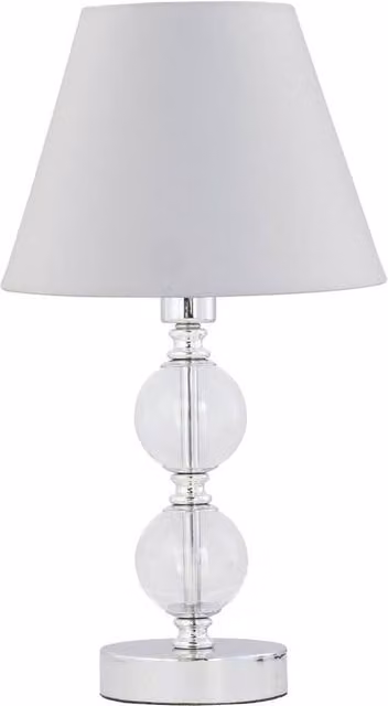 First Choice Lighting Chrome Two Ball Table Lamp with White Fabric Shade in Silver – 1