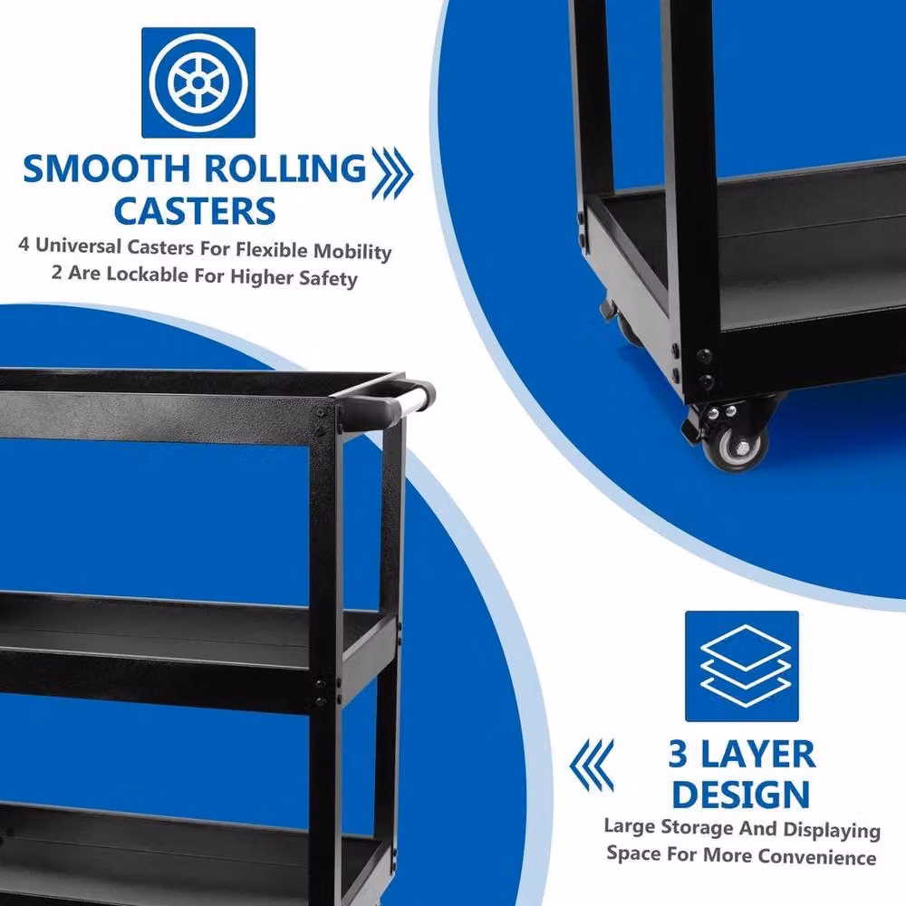 EONLION 3 Tier Metal Tool Storage Garage Workshop Trolley in Black – 4