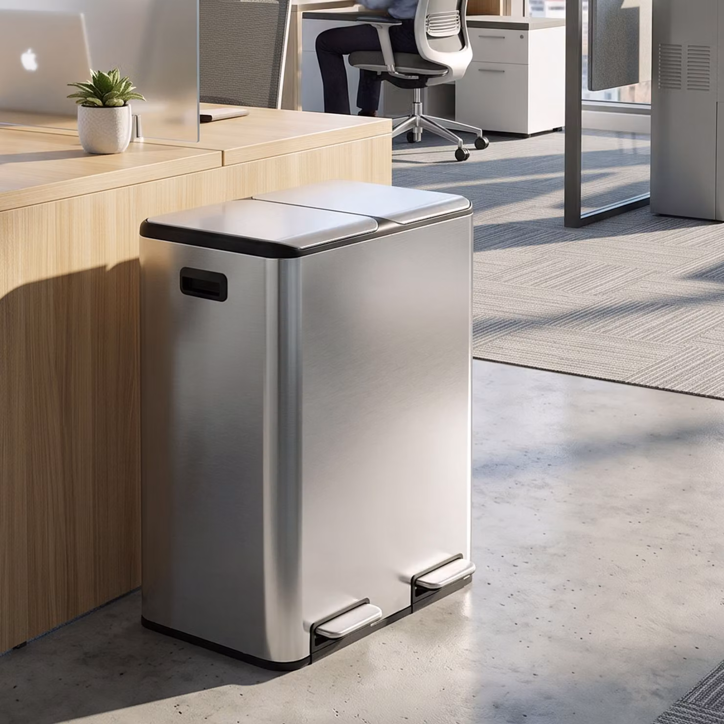 HOMCOM Double Kitchen Bin, 2 x 30L Stainless Steel Pedal Rubbish Bin with Dual Compartments, Soft Close Lids and Odour Filter, Silver Tone – 7