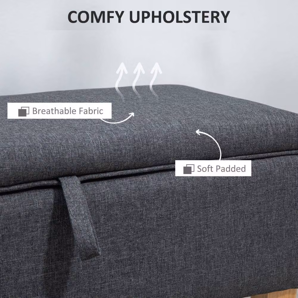 Wyld Haus Cose Dark Grey Linen Look Storage Ottoman with Padded Seat and Wooden Legs – 5