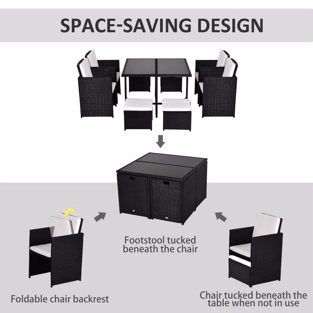 STILVORA 8-Seater Modern Dining Set in Black with Metal and Rattan Design – 6