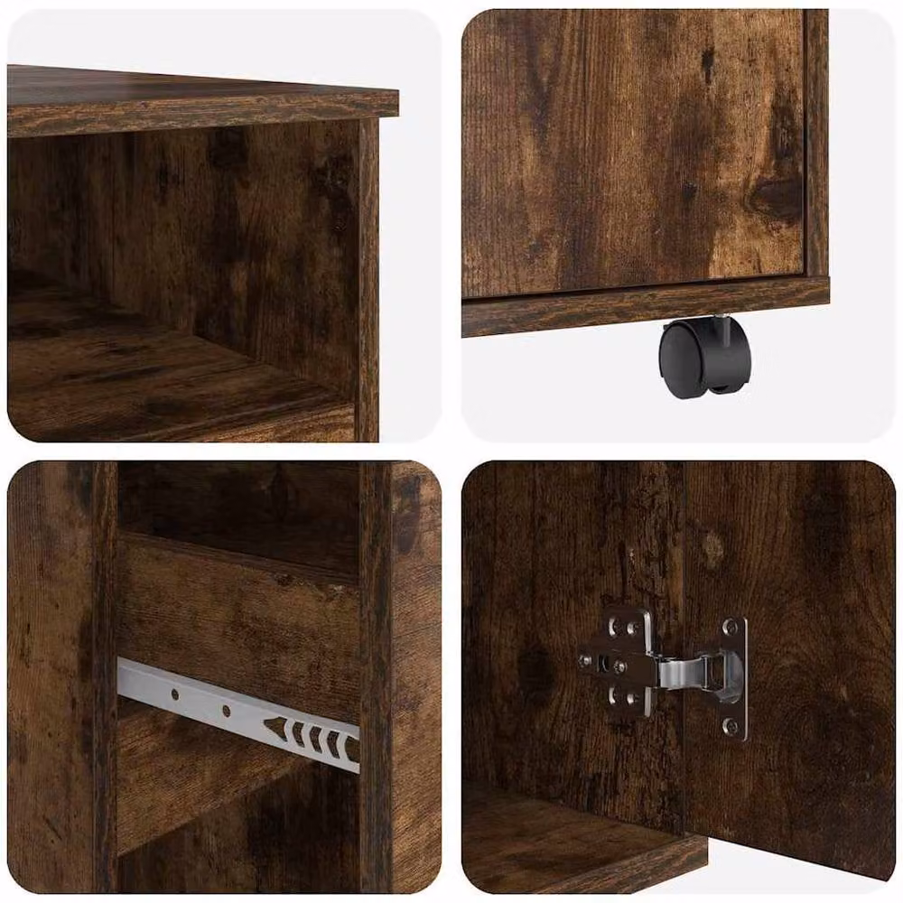 Berkfield Home Brown Smoked Oak Computer Desk with Single Pedestal Drawers – 8