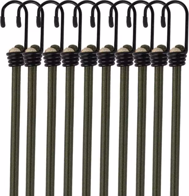 SPETLEK 10 Pack Dark Green Bungee Straps with Steel Hooks, 22 cm Length, 100 cm Total Size – 1