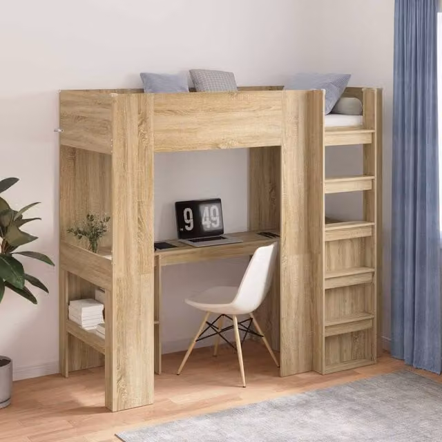 Berkfield Home Loft Bed Frame with Desk in Sonoma Oak and Brown, W/D/H: 190 x 75 x 1 cm – 1