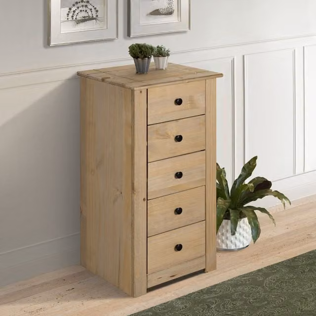 Mews Waxed Pine Tall Chest of Drawers in Brown and Beige