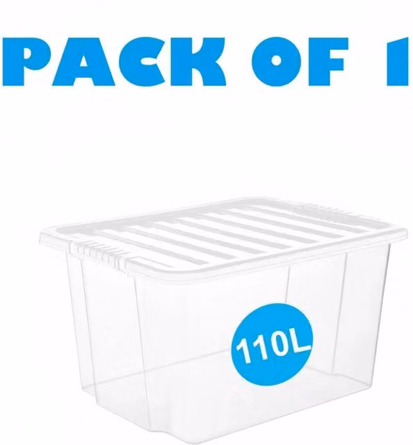 NESTLUNE Stackable Plastic Storage Box with Lid, Clear, 110 L