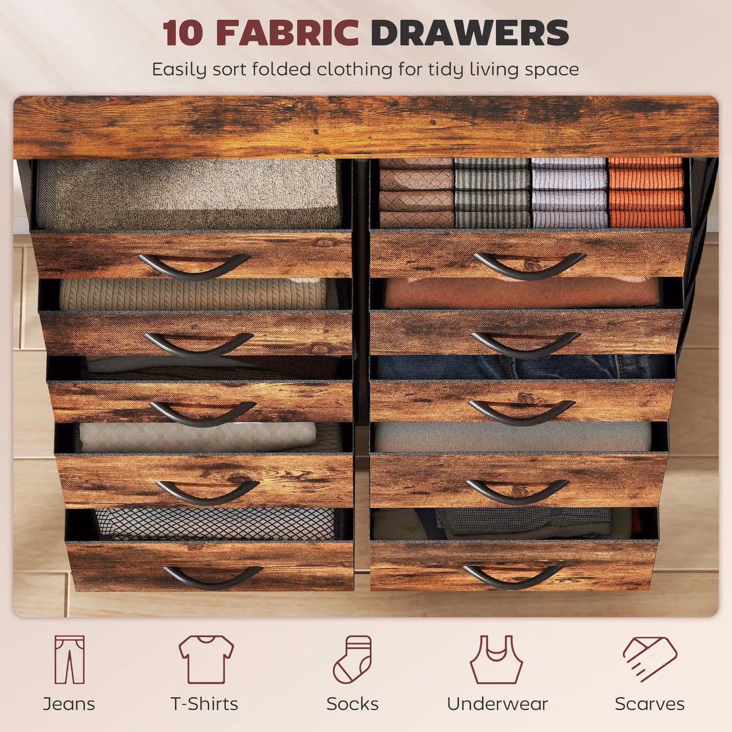 HOMCOM Brown Fabric Chest of Drawers with Metal Frame for your Bedroom – 4
