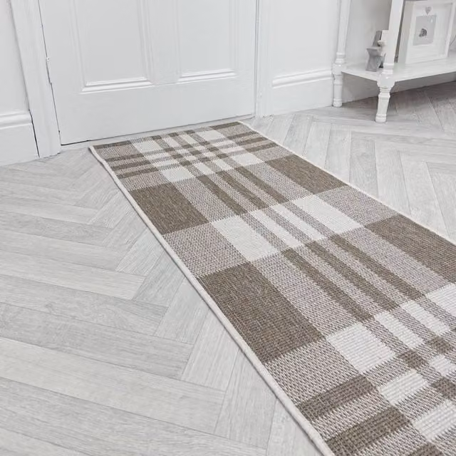 runrug Chequered Carpet Runner Rug in Beige, Reversible and Stain Resistant, W: 60 cm, L: 180 cm