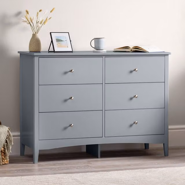 Christow 6 Drawer Bedroom Storage Chest in Grey and White, H 110.0 x W 80.0 x D 40.0 cm