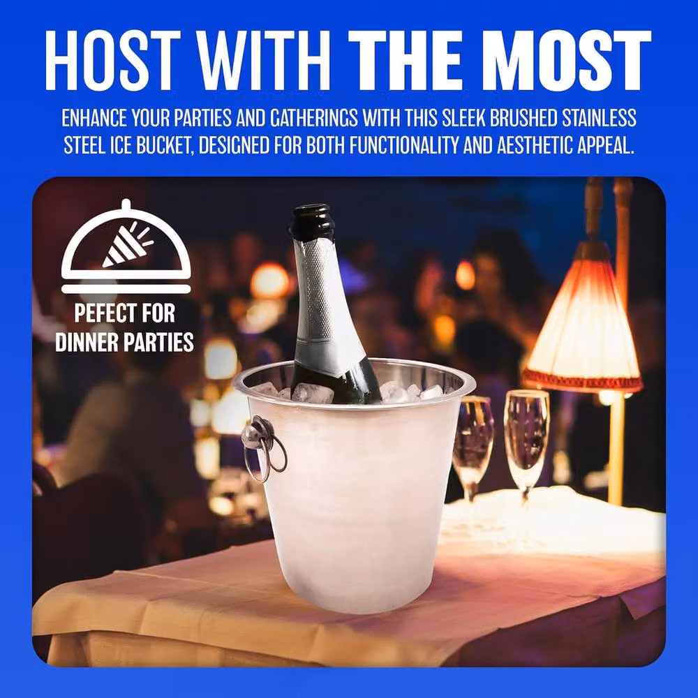 BARGAINS-GALORE Stainless Steel Champagne Ice Bucket with Handles in Silver – 4