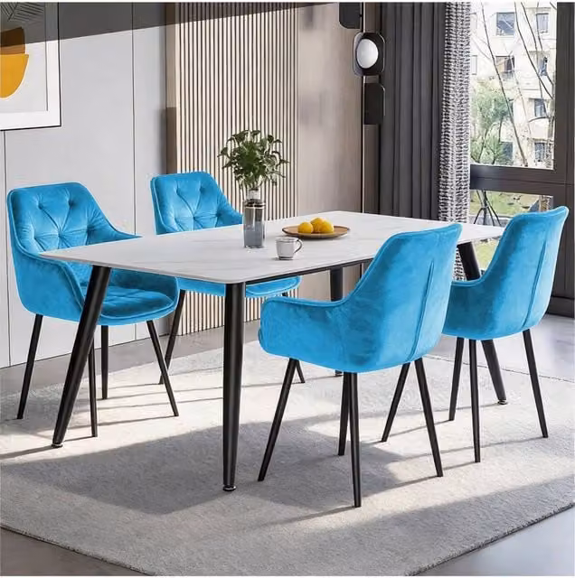 Groundlevel Set of 2 Velvet Upholstered Dining Chairs in Petrol Blue