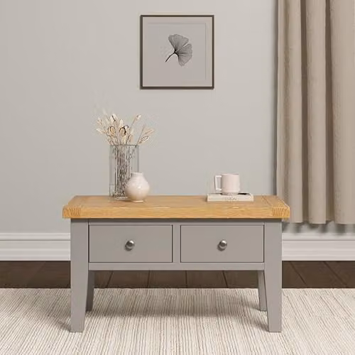 Seconique Windsor 2 Drawer Coffee Table in Grey and Oak W/D/H: 90 x 55 x 50 cm