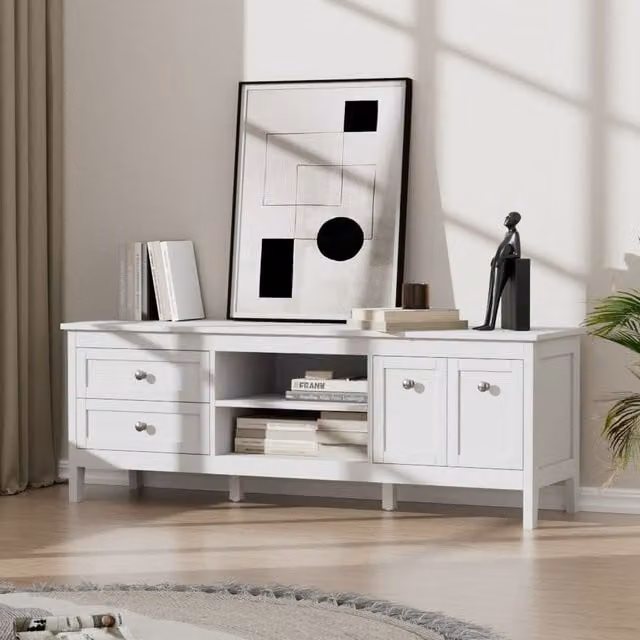 Livingandhome Classic White Matt Wooden TV Stand Cabinet