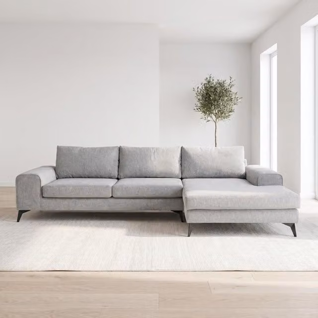 Abakus Direct Venice Right-Facing L-Shape Corner Sofa in Grey Fabric with Deep Seats and Scatter Cushions