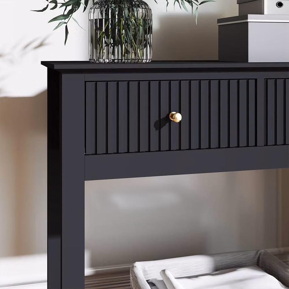 Melody Maison Hales Black 2 Drawer Console Dressing Table with Gold Accents – 2