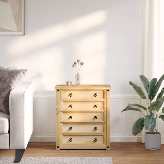 Berkfield Home Beautiful Corona Chest of Drawers in Brown Solid Waxed Pine, W: 80 cm, D: 40 cm, H: 89 cm