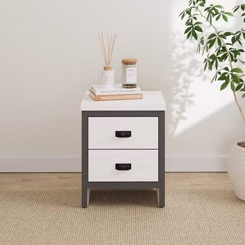 GFW Boston 2 Drawer Bedside Table in White Industrial Style – 1