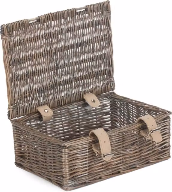 Red Hamper Wicker Picnic Basket with Handles in Grey and Red Antique Wash Willow
