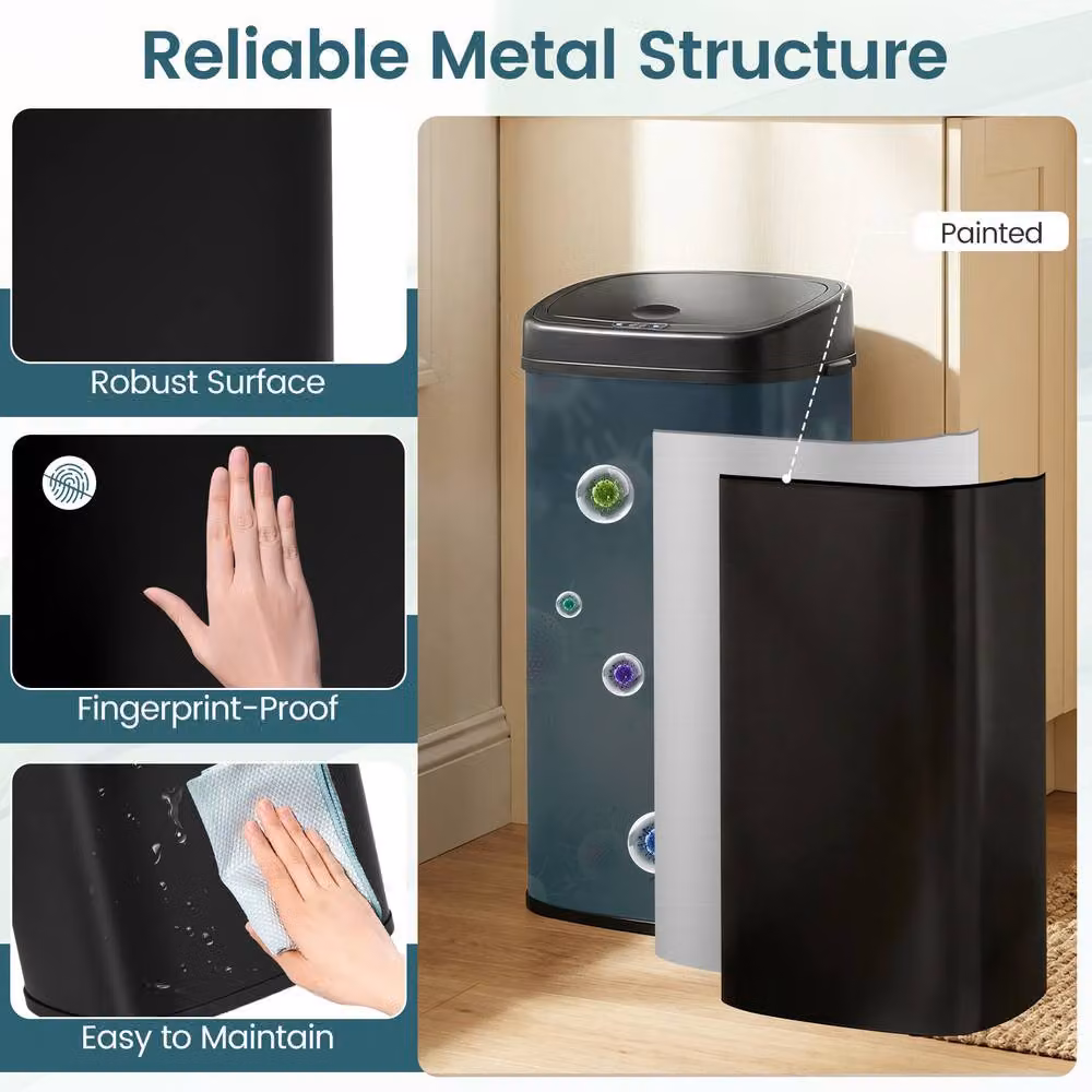 Costway 68L Infrared Motion Sensor Garbage Can with Dual-Zone Design and Soft-Close Lid in Black – 8