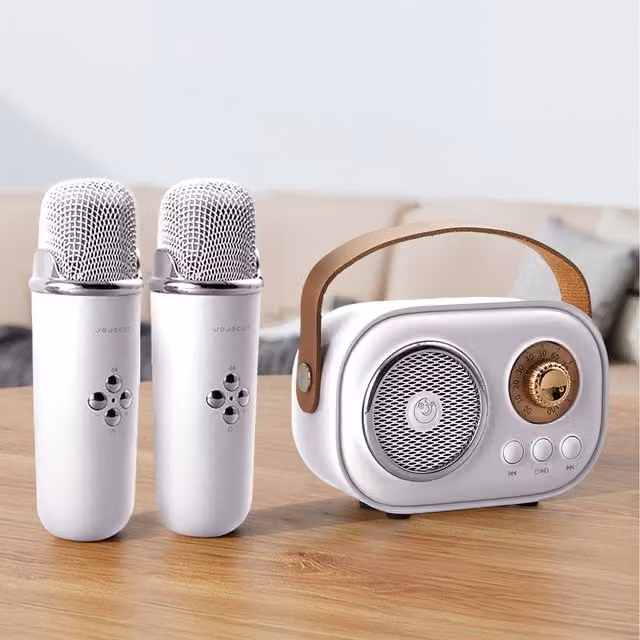 Livingandhome Portable Retro Bluetooth Karaoke Machine and Speaker System - White